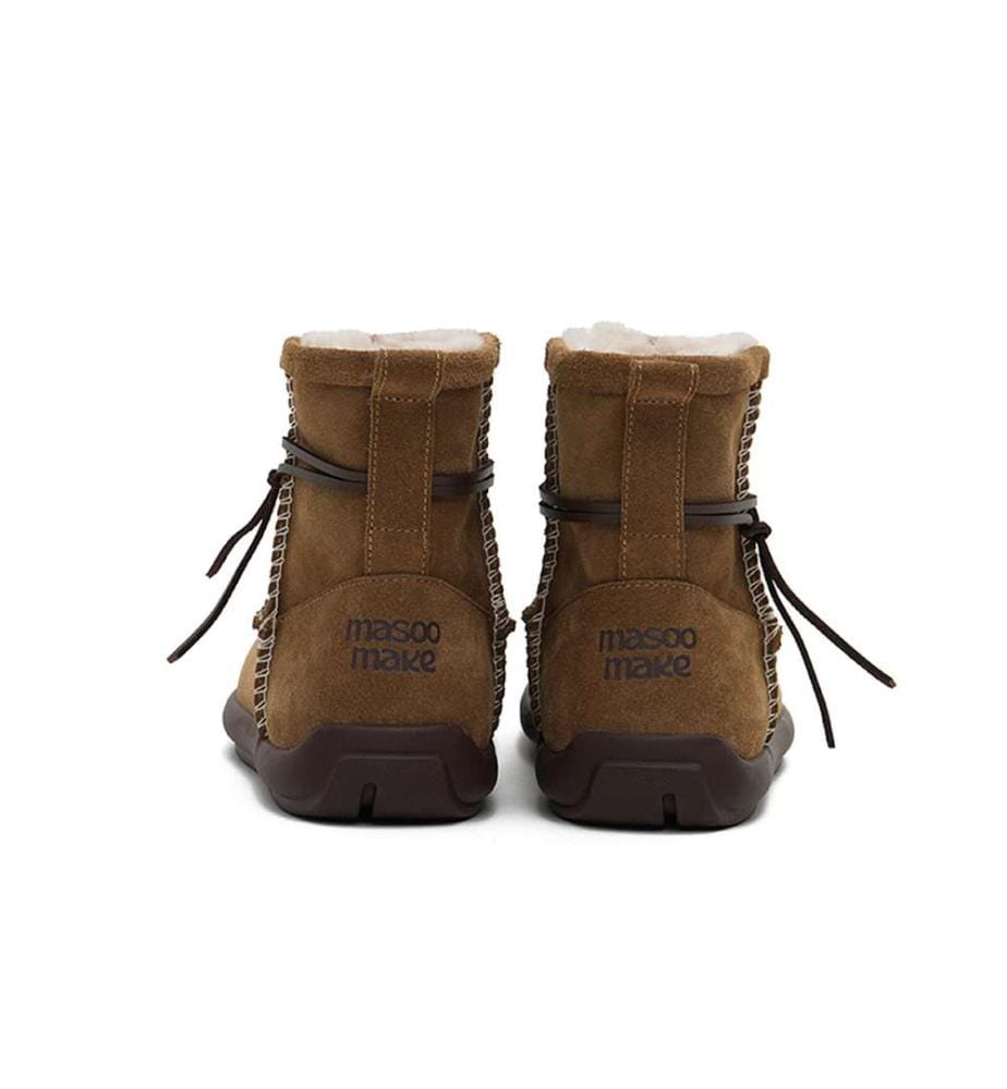 Bottes de neige en daim doublées en sherpa - Bottines d'hiver à points de mocassin - Marron