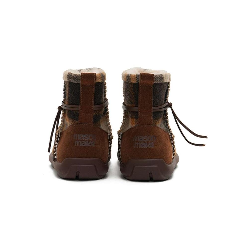 Bottes de neige en daim doublées en sherpa - Bottines d'hiver à points de mocassin - Café