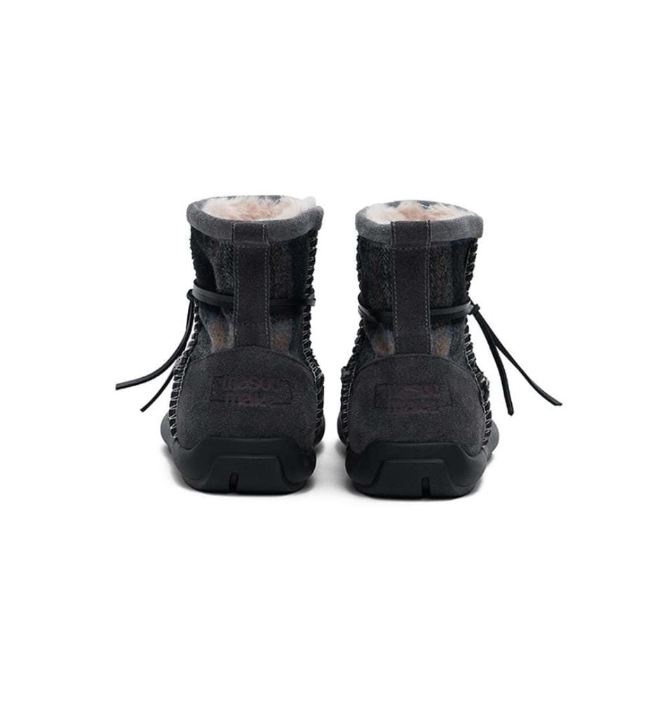 Sherpa-gefütterte Schneestiefel aus Wildleder - Mokassin-Stiefel für den Winter - Grau