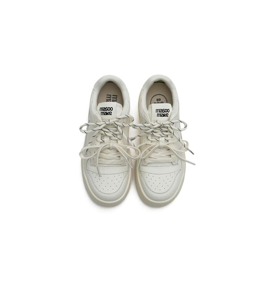 Dual Lace Platform Court Sneakers - Y2K Chunky Retro Schuhe - Creme