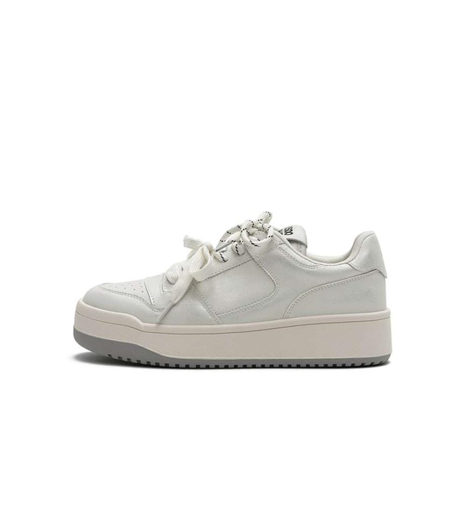 Dual Lace Platform Court Sneakers - Y2K Chunky Retro Schuhe - Weiss