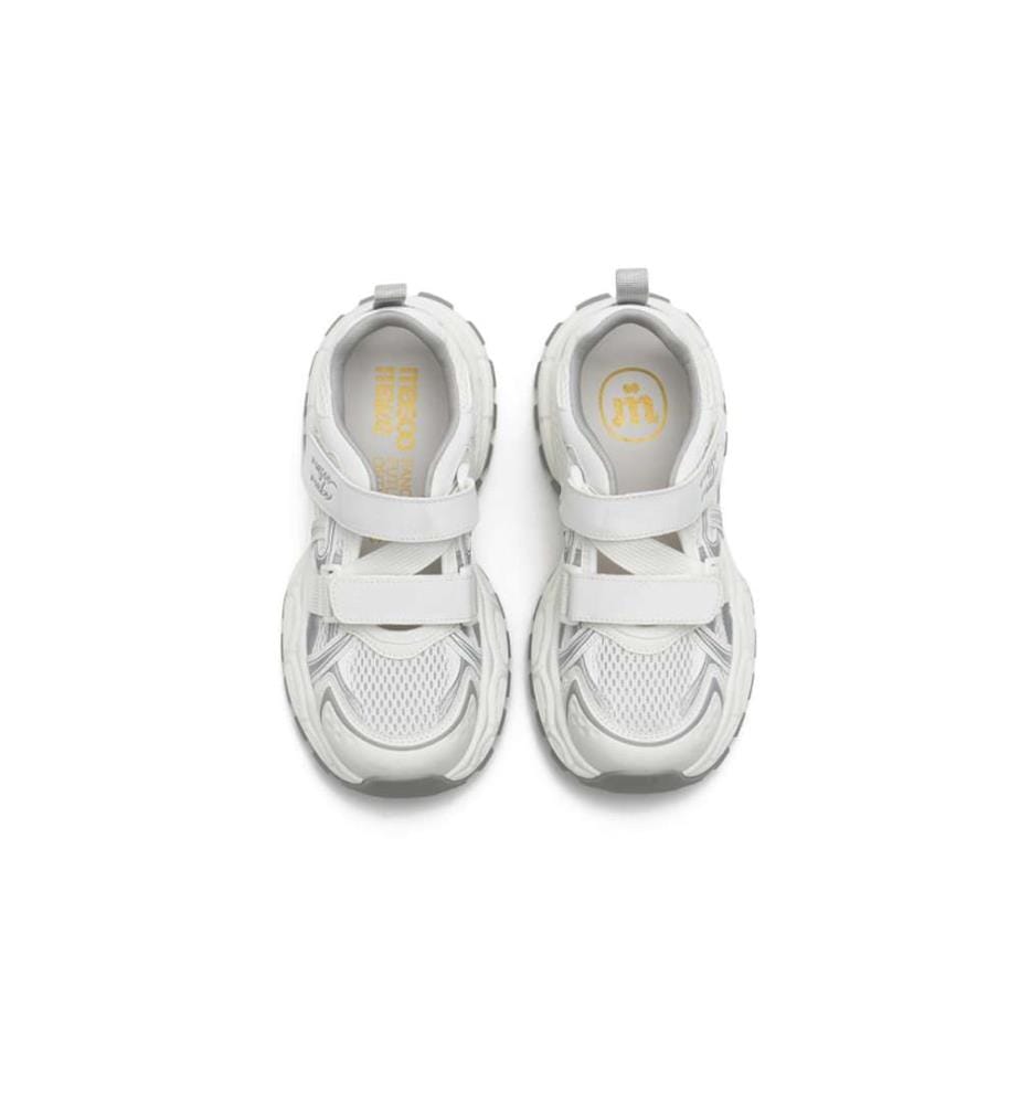 Sandales hybrides à découpes en maille - chaussures à plateforme et velcro - argentées