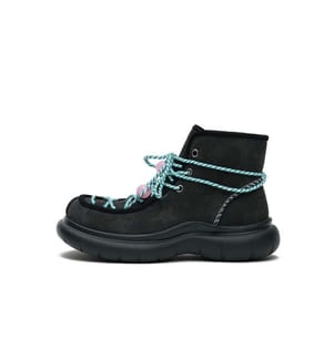 Stivaletti con zeppa in rilievo a forma di stella - Stivali in corda con perline - Nero
