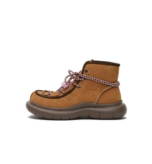 Stivaletti con plateau in pelle scamosciata foderati in pile - Stivali con corda e perline - Marrone
