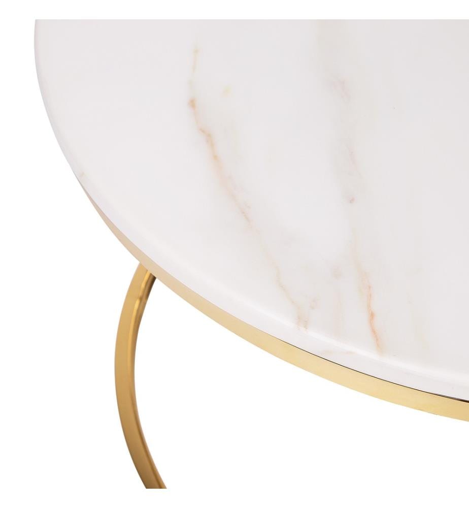 Couchtisch Beige mit Gold Stahlbeinen Poliert Marmor Optik Tischplatte Glänzend Rund Modern