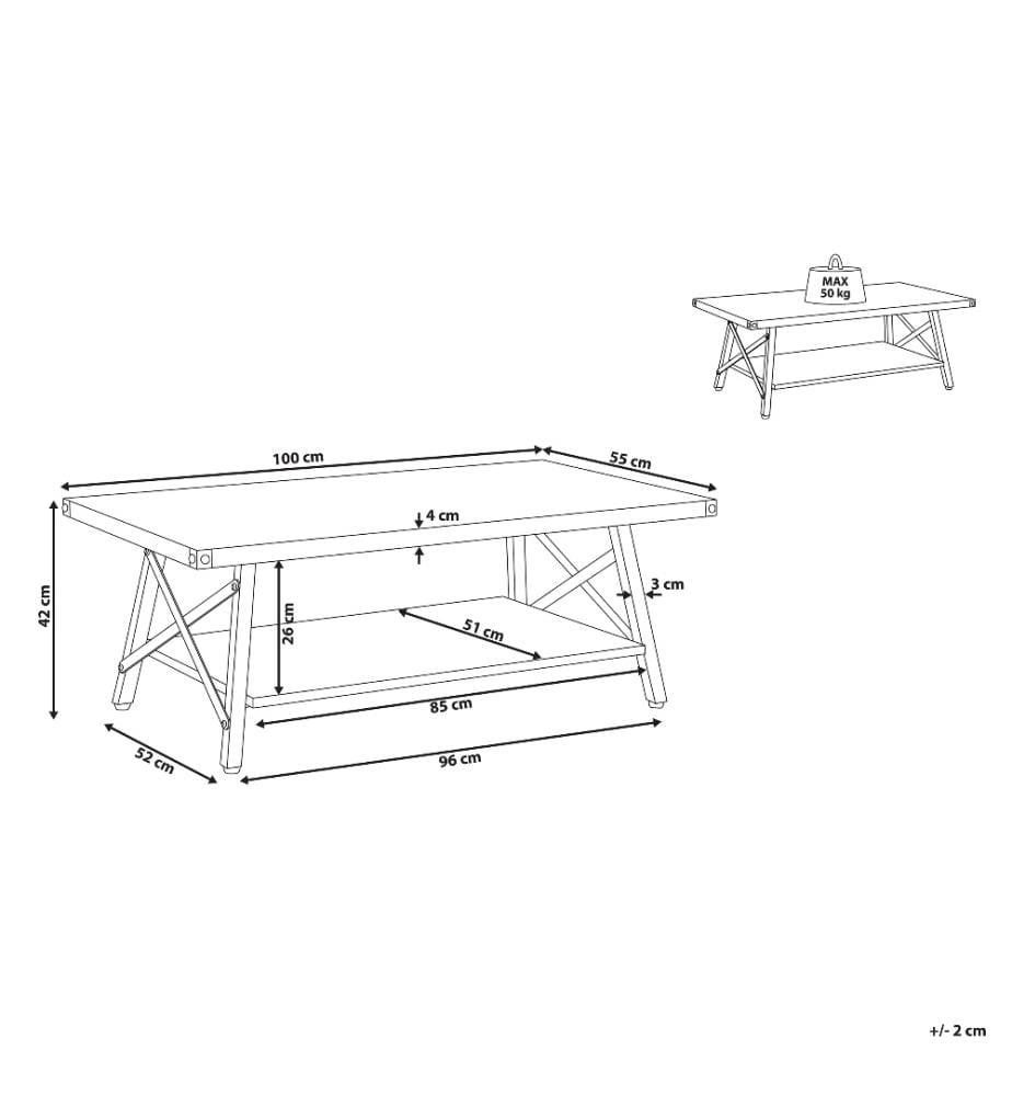 Couchtisch Braun mit Schwarz 55 x 100 cm MDF Tischplatte Metallgestell Verzierten Tischbeinen Rechteckig Scandinavien Stil