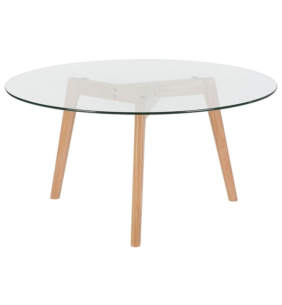 Couchtisch Transparent Braun Glasplatte Holzgestell Rund Modern