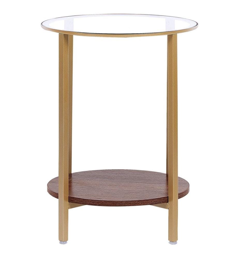 Table de Salon Bois Sombre et Dorée en Acier et Verre Trempé 55 x 40 cm Style Glamour Décoratif et Fonctionnel avec Patins