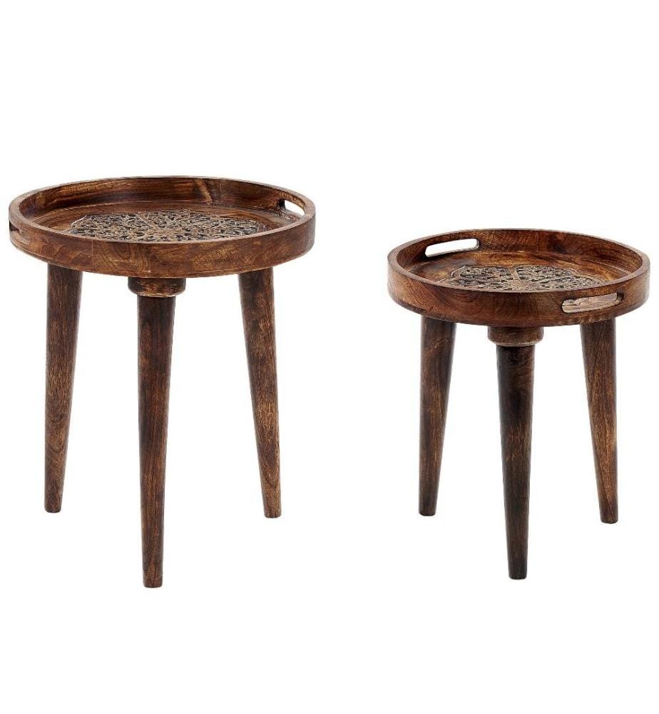 Set di 2 tavolini ASTAI Legno di mango Marrone scuro