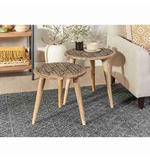 Set di 2 tavolini SHARMA Legno di mango Marrone/Nero