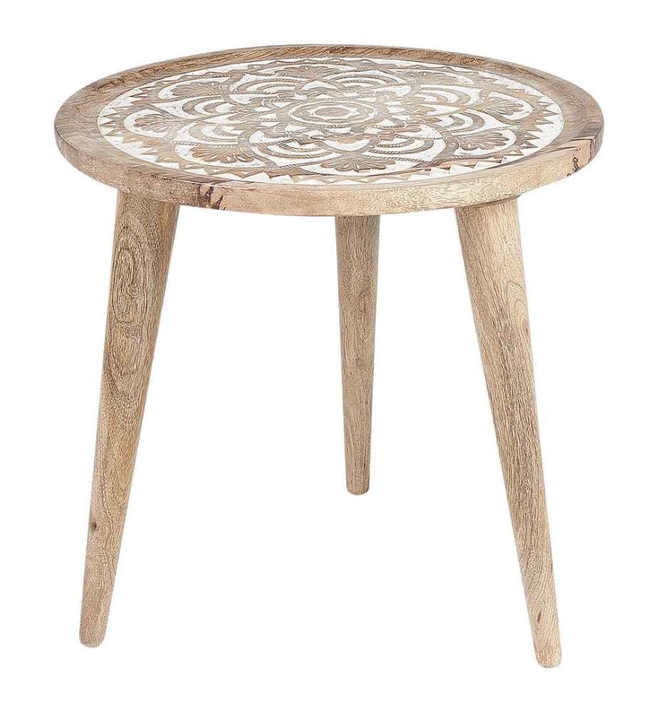 Lot de 2 tables d'appoint SAKITA Bois de manguier Marron/blanc