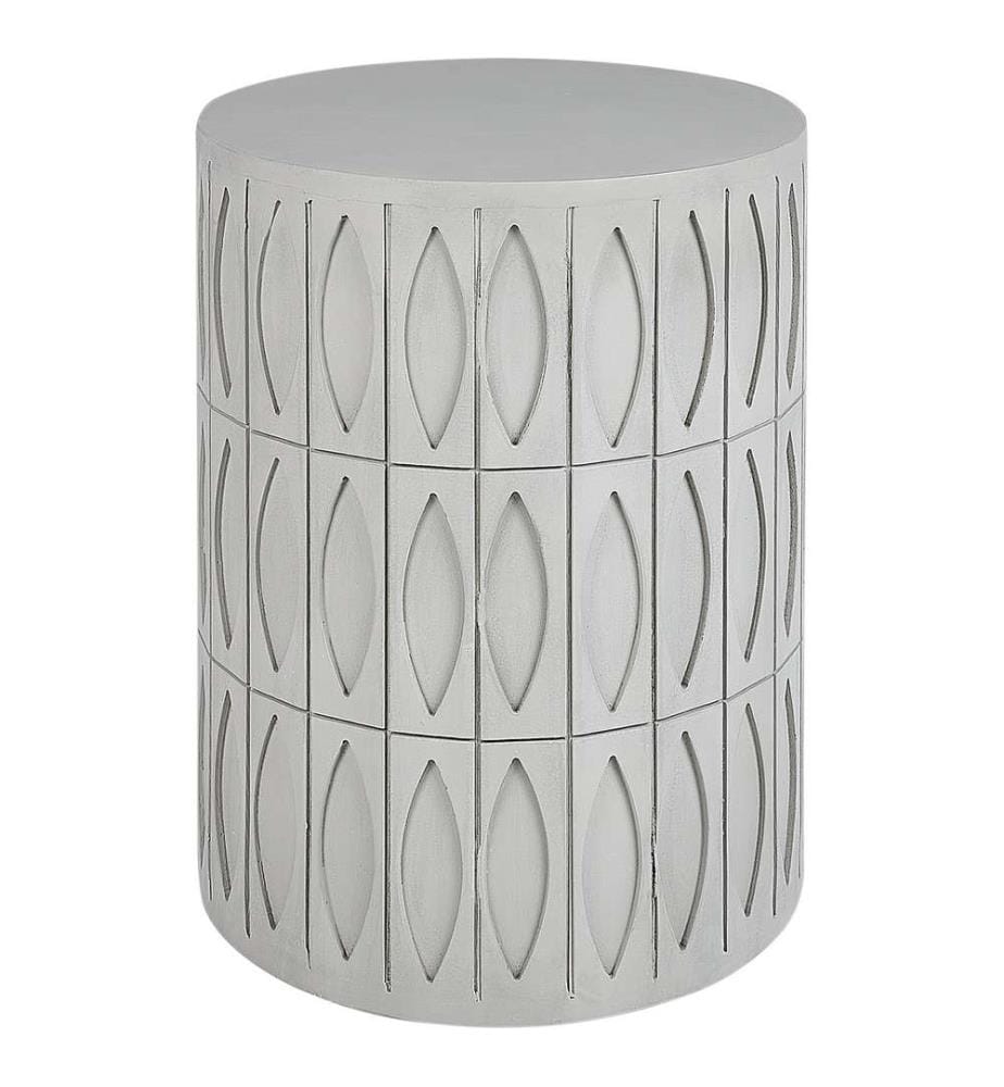 Table d'Appoint Gris en MDF 56 x 45 cm en Forme de Colonne Antique à Motif Ovale Bout de Canapé de Design Moderne