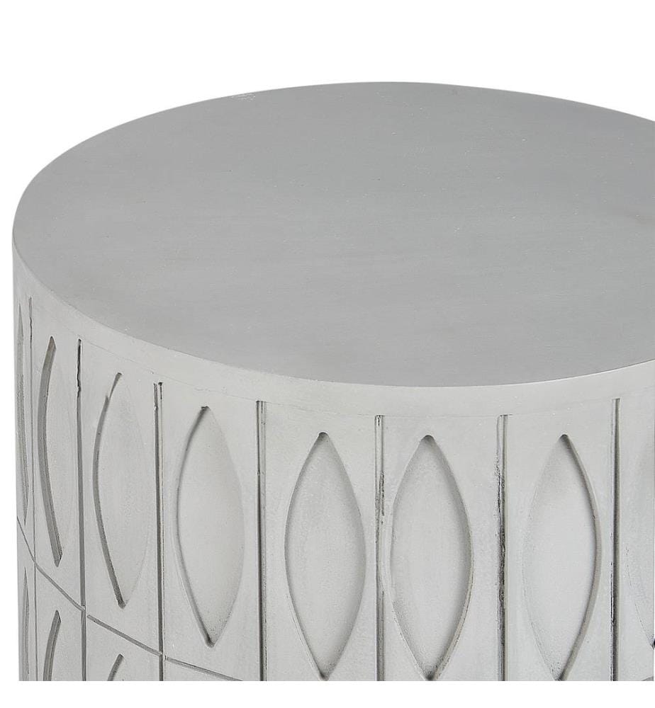 Table d'Appoint Gris en MDF 56 x 45 cm en Forme de Colonne Antique à Motif Ovale Bout de Canapé de Design Moderne