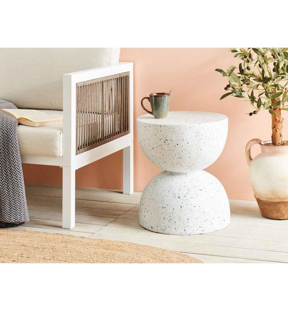 Table d'appoint CAORIA 40 cm 40 cm Effet terrasse Terrazzo blanc