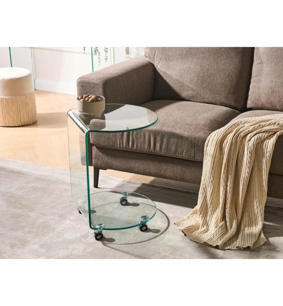 Table d'appoint MINTO Verre de sécurité Transparent avec roues