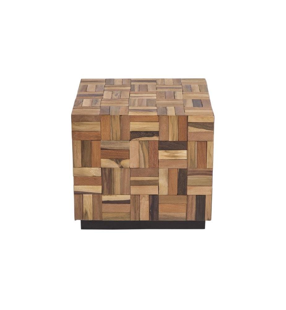 Couchtisch Braun 45 x 45 cm Teakholz Lackiert Teakholzstücken Mosaik Würfel Quadratisch Modern