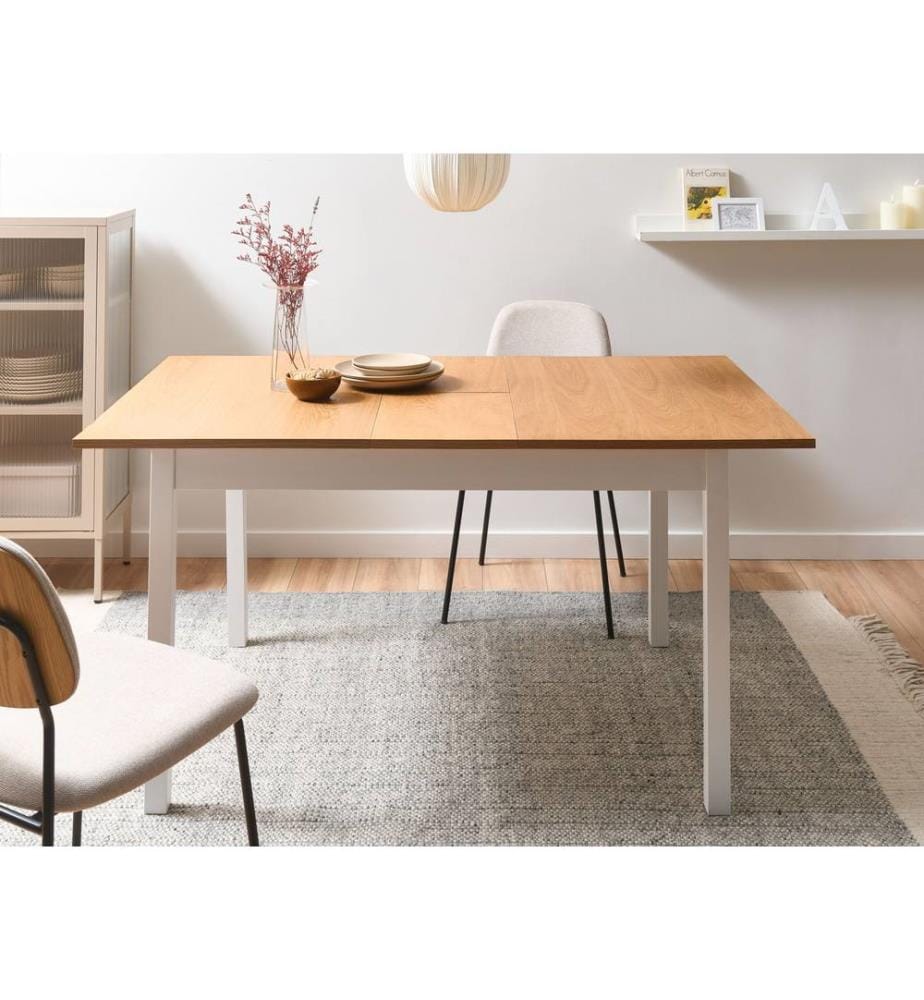 Table de salle à manger extensible HOUSTON Marron clair/blanc 120/150 cm 90 cm Bois de pin