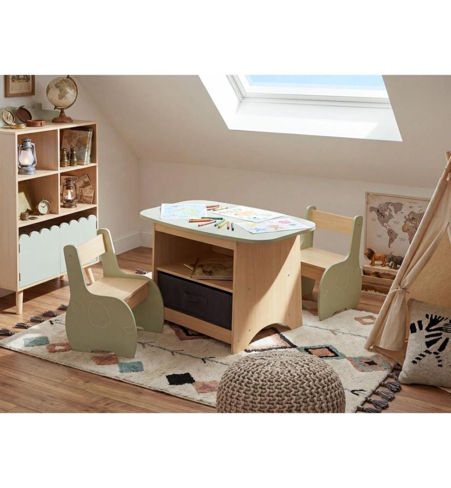 Table et chaises pour enfants LUCAS Marron clair/vert
