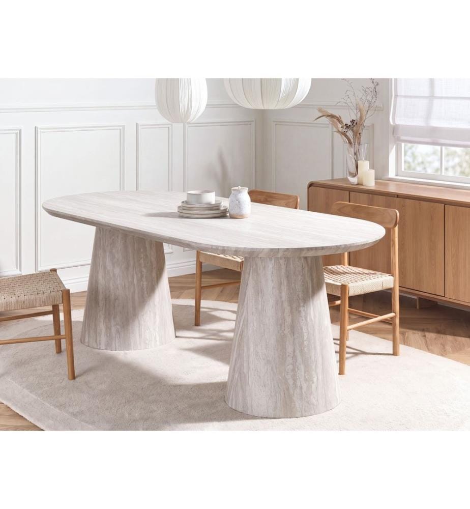 Table de repas LUMAN Effet travertin 220 cm 95 cm