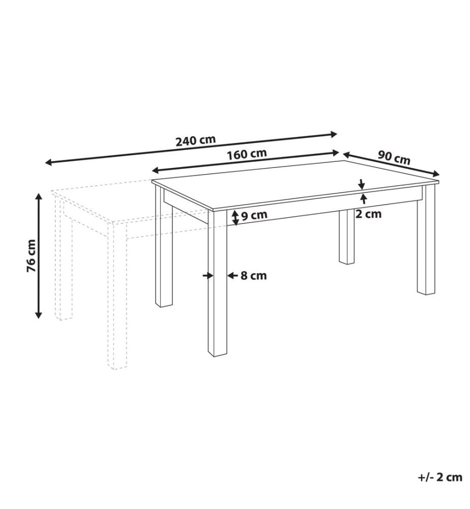 Table de salle à manger extensible MADURA Frêne foncé 160/240 cm 90 cm