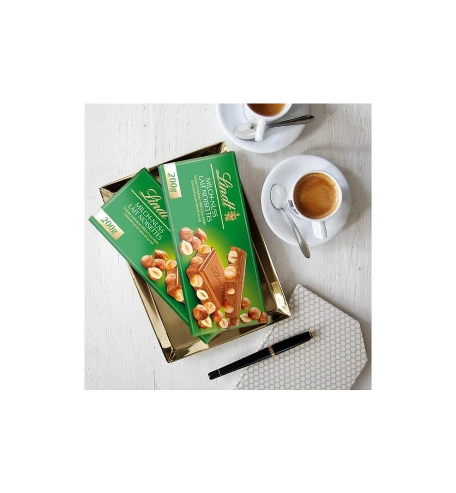 LINDT - Tablette de chocolat Lait Noix 200 g