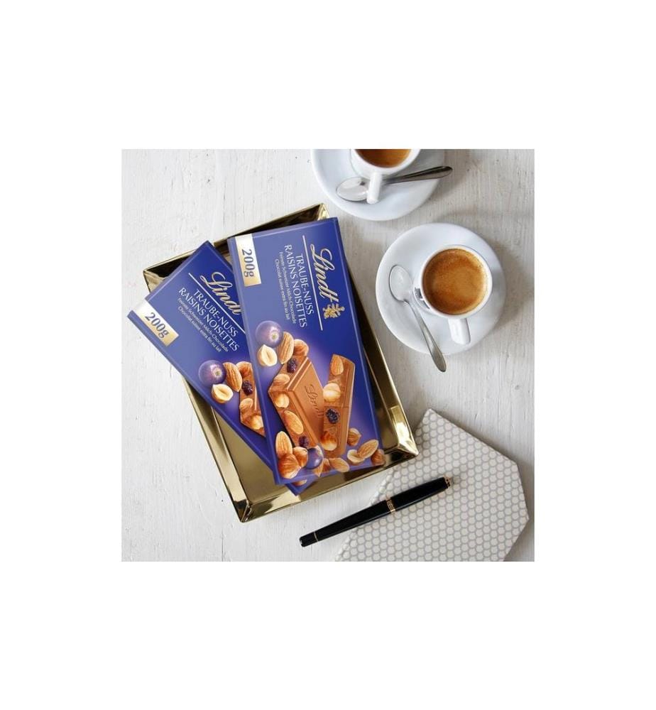 LINDT - Tablette de chocolat Lait Raisin & Noix 200 g