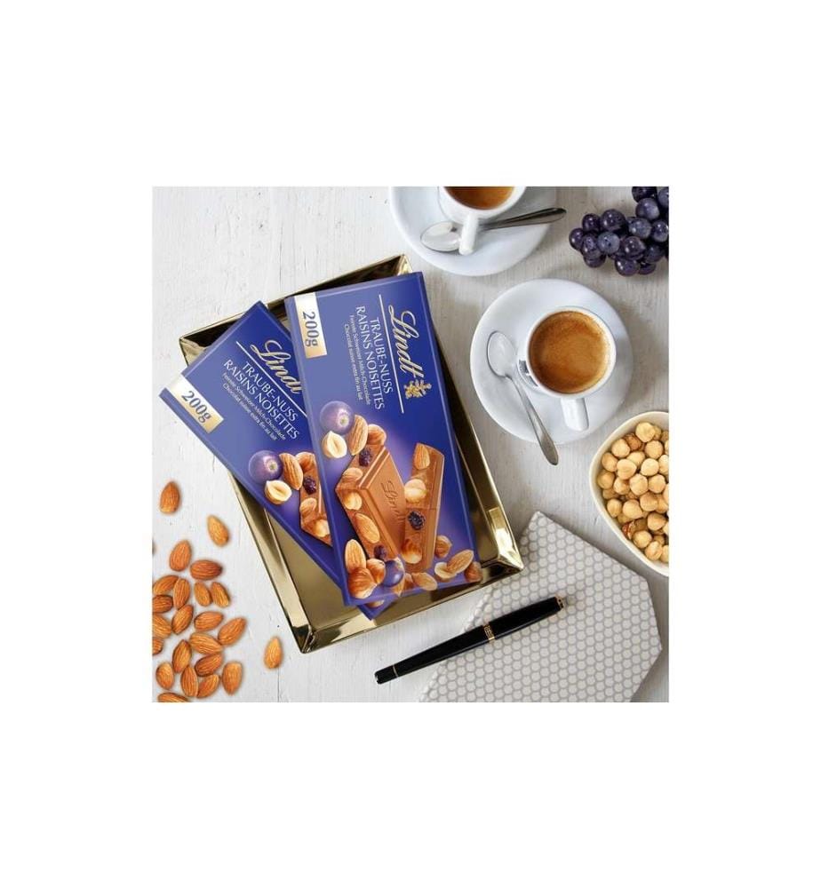 LINDT - Tablette de chocolat Lait Raisin & Noix 200 g