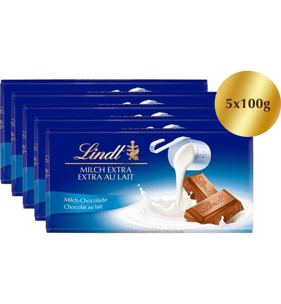 LINDT - Tablette de chocolat Lait extra 5 x 100 g