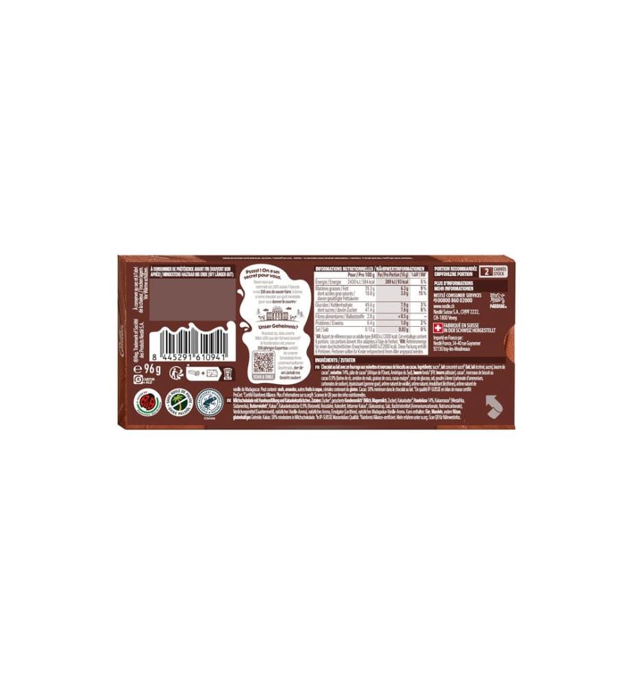 CAILLER - Tablette de chocolat Chocolat fourré 96 g