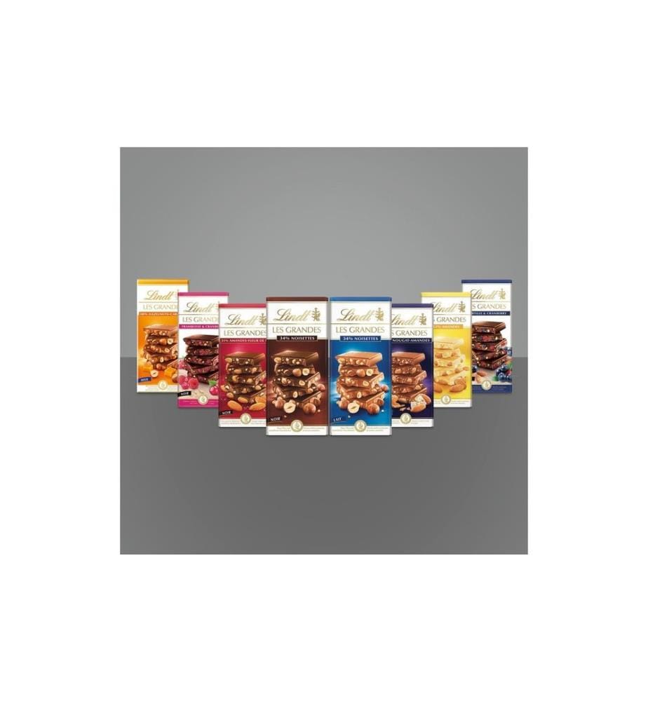 LINDT - Tablette de chocolat Les Grandes Lait Noix 150 g