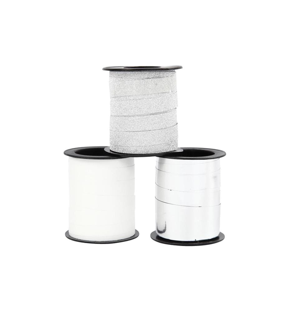 CREATIV COMPANY - Geschenkband Weiss/Silber 1 cm x 15 m, 3 Stück