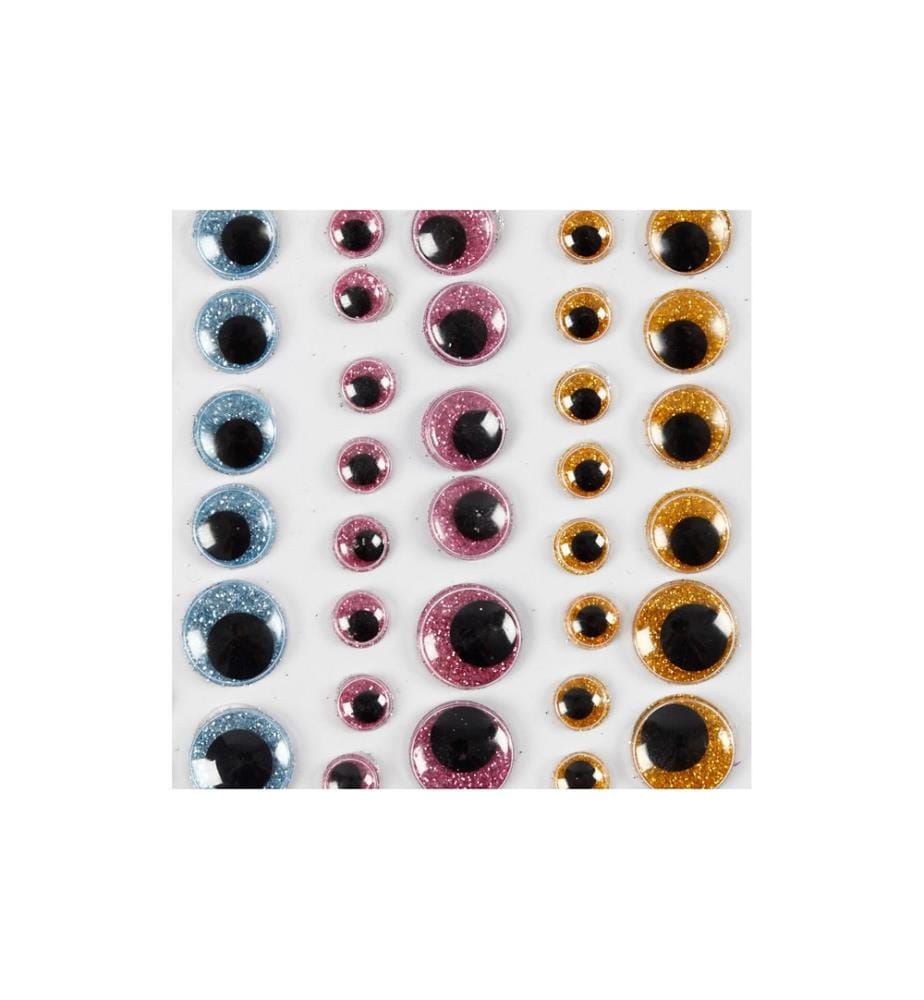 CREATIV COMPANY - Wackelaugen  8 - 15 mm 54 Stück, Hellblau/Rosa/Gold