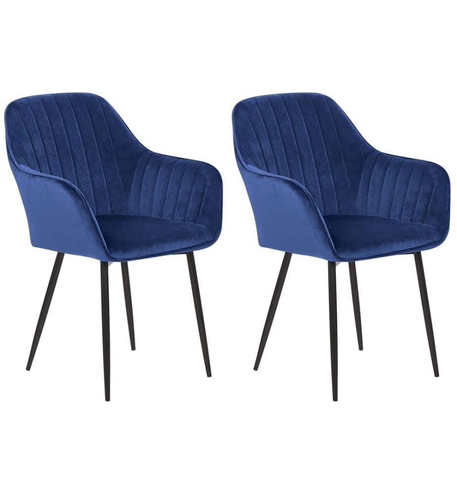Esszimmerstuhl 2er Set Marineblau Samtbezug Metallbeine Retro/Modern