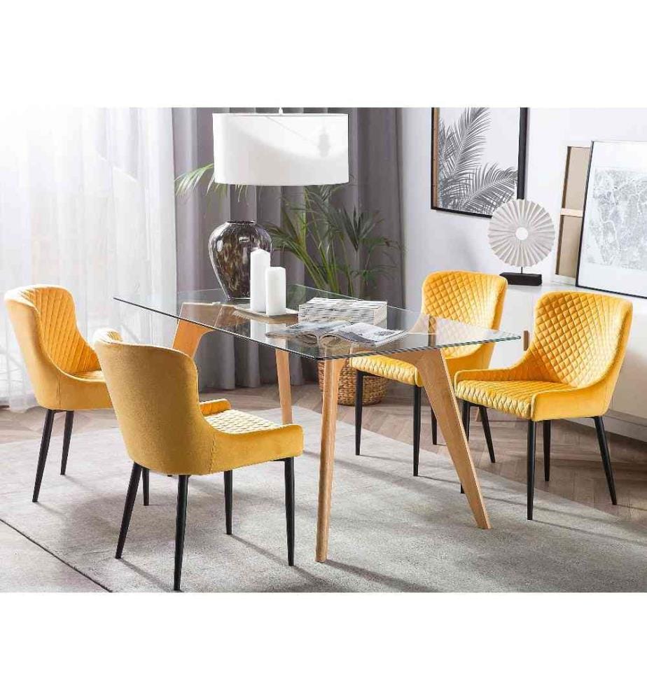 Esszimmerstuhl 2er Set SOLANO Samtstoff Gelb