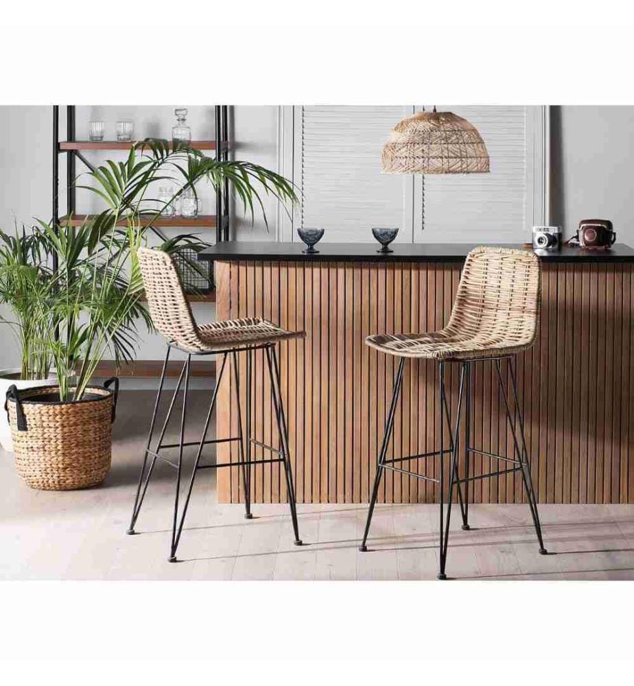 Set mit 2 Barstühlen CASSITA Rattan Naturfarben