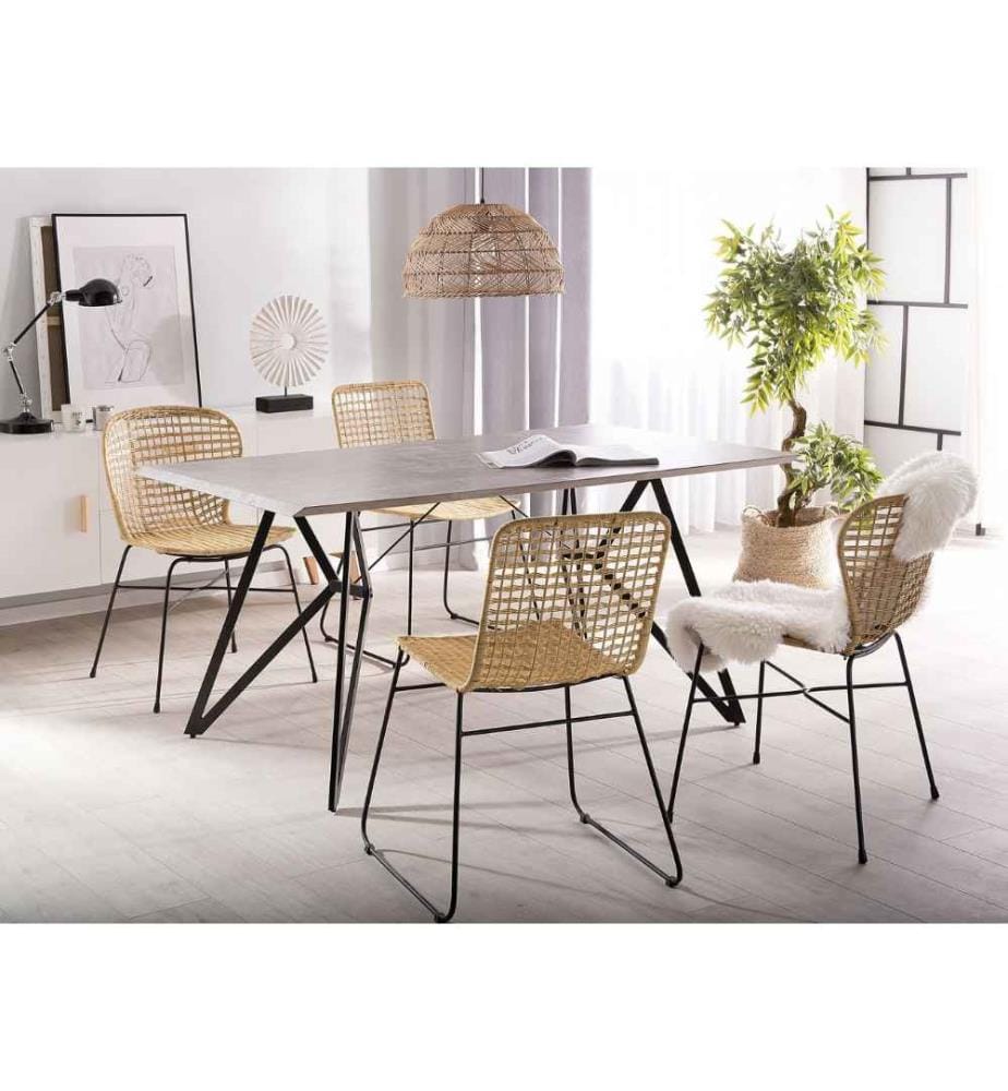 Esszimmerstuhl 2er Set ELFROS Rattan Naturfarben