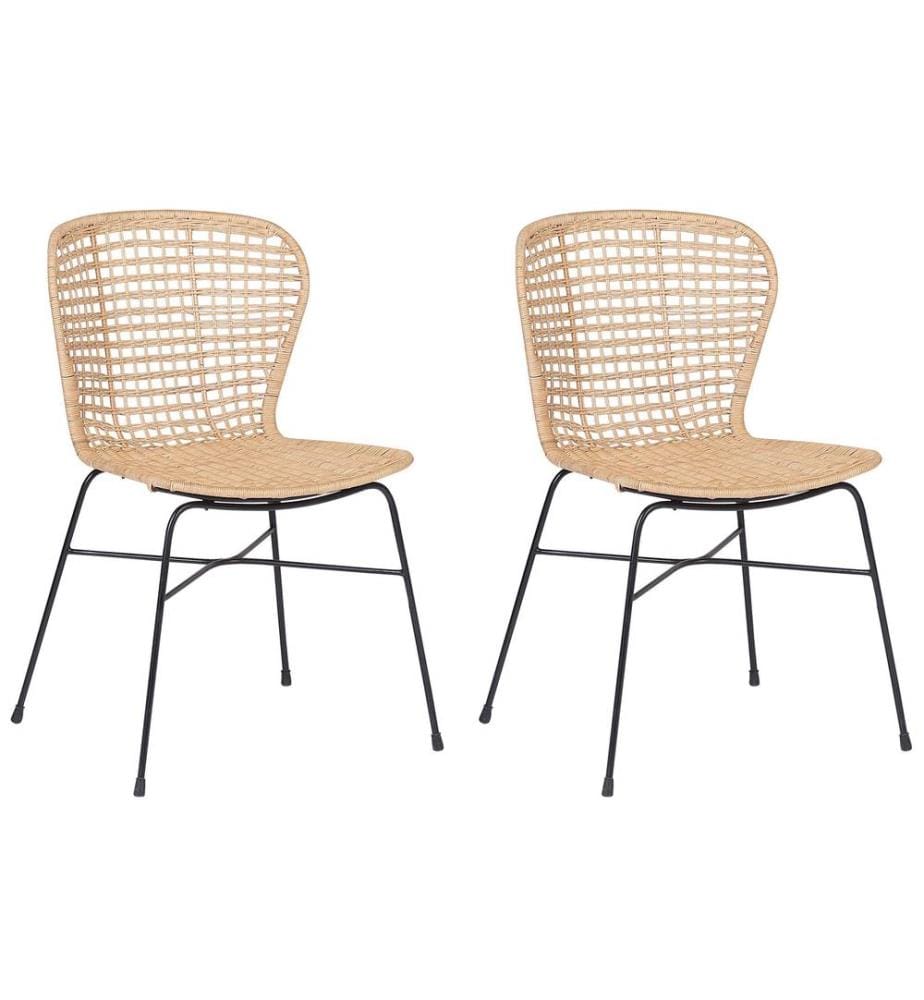 Esszimmerstuhl 2er Set ELFROS Rattan Naturfarben