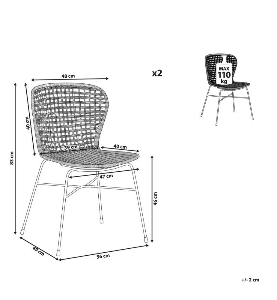 Esszimmerstuhl 2er Set ELFROS Rattan Naturfarben