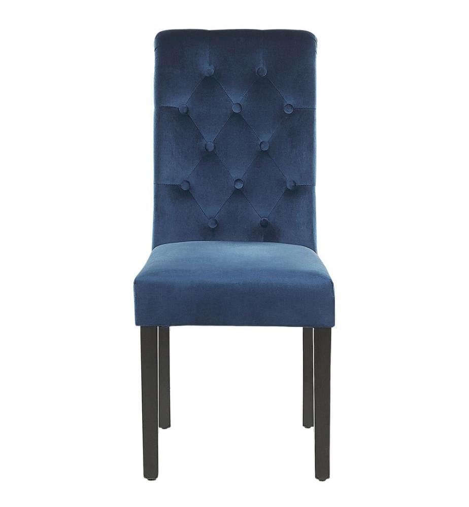 Esszimmerstuhl 2er Set Blau Samtstoff Polsterbezug mit Knopfbezug Ring Holzbeine Glamour Look Wohnzimmer Essbereich Gästezimmer Arbeitszimmer