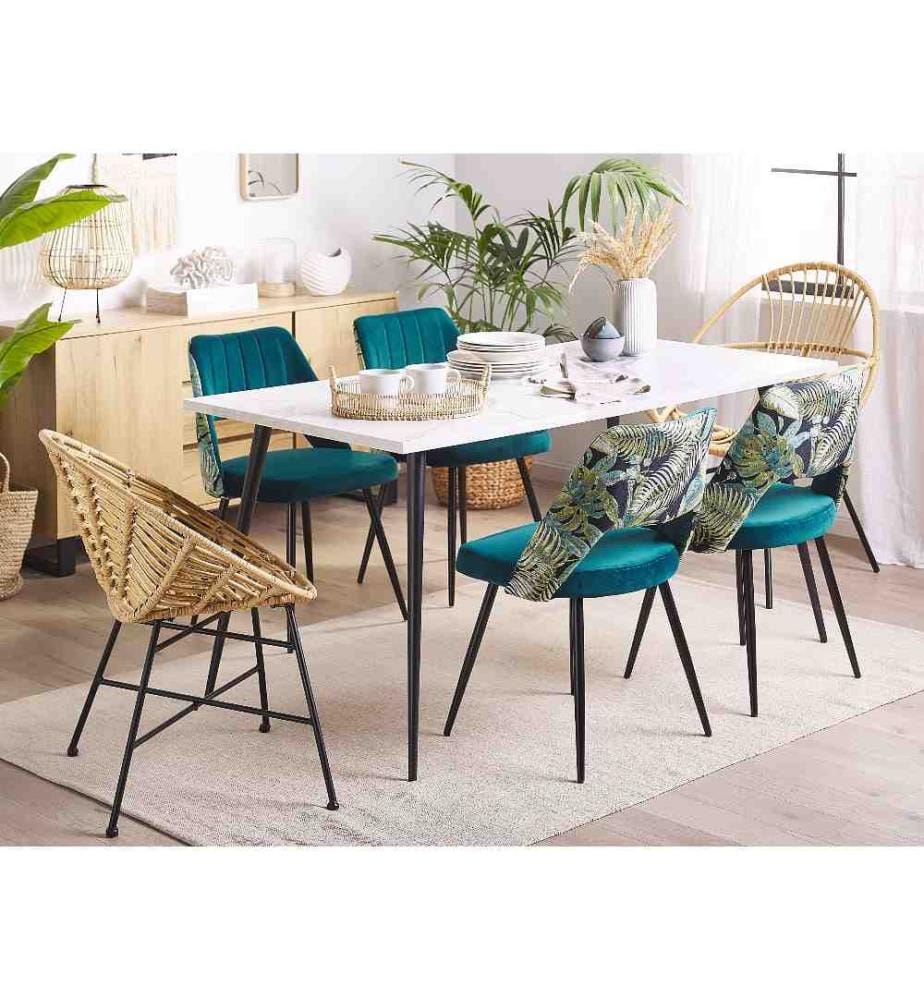 Esszimmerstuhl 2er Set Blau Polsterbezug mit Metallbeinen und gemustertem Motiv Wohnzimmer Esszimmer Küche Modern