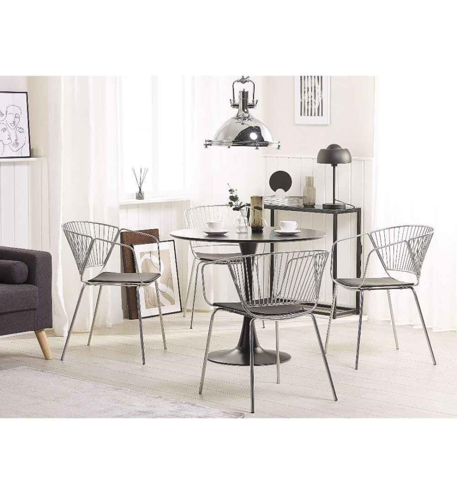 Set mit 2 Esszimmerstühlen Silber Kunstleder Schwarz Sitzpolster Glam Industriell Modern
