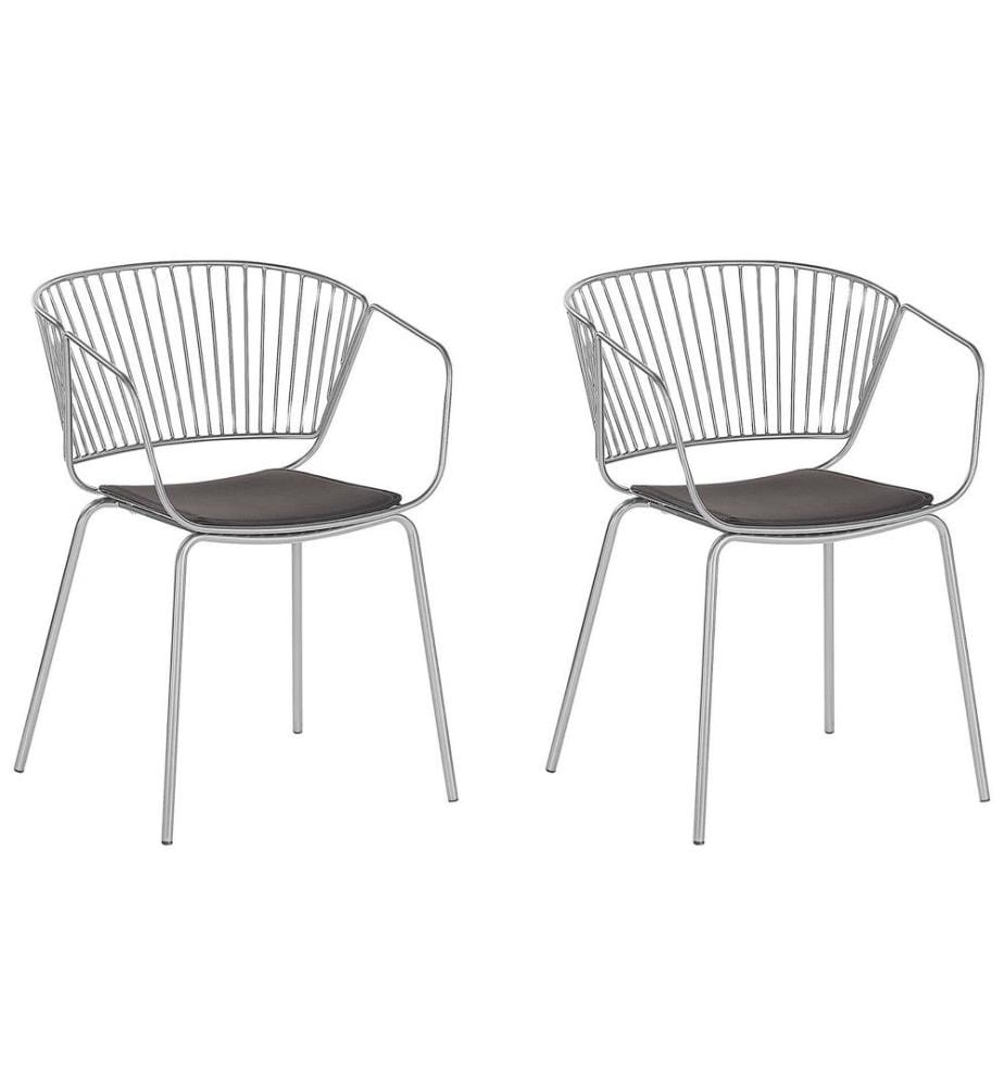 Set mit 2 Esszimmerstühlen Silber Kunstleder Schwarz Sitzpolster Glam Industriell Modern