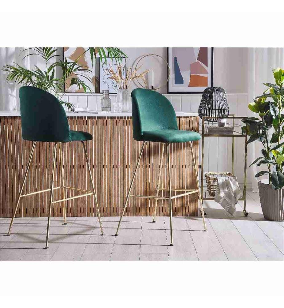 Set mit 2 Barstühlen ARCOLA Samtstoff Smaragdgrün