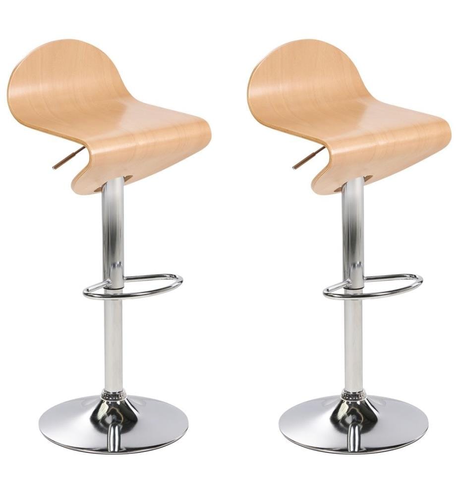 Tabouret de Bar Design Bois Clair et Pied Métallique en Contrplaqué et Chromé Ultra Moderne et Chic pour Cuisine ou Salle à Manger