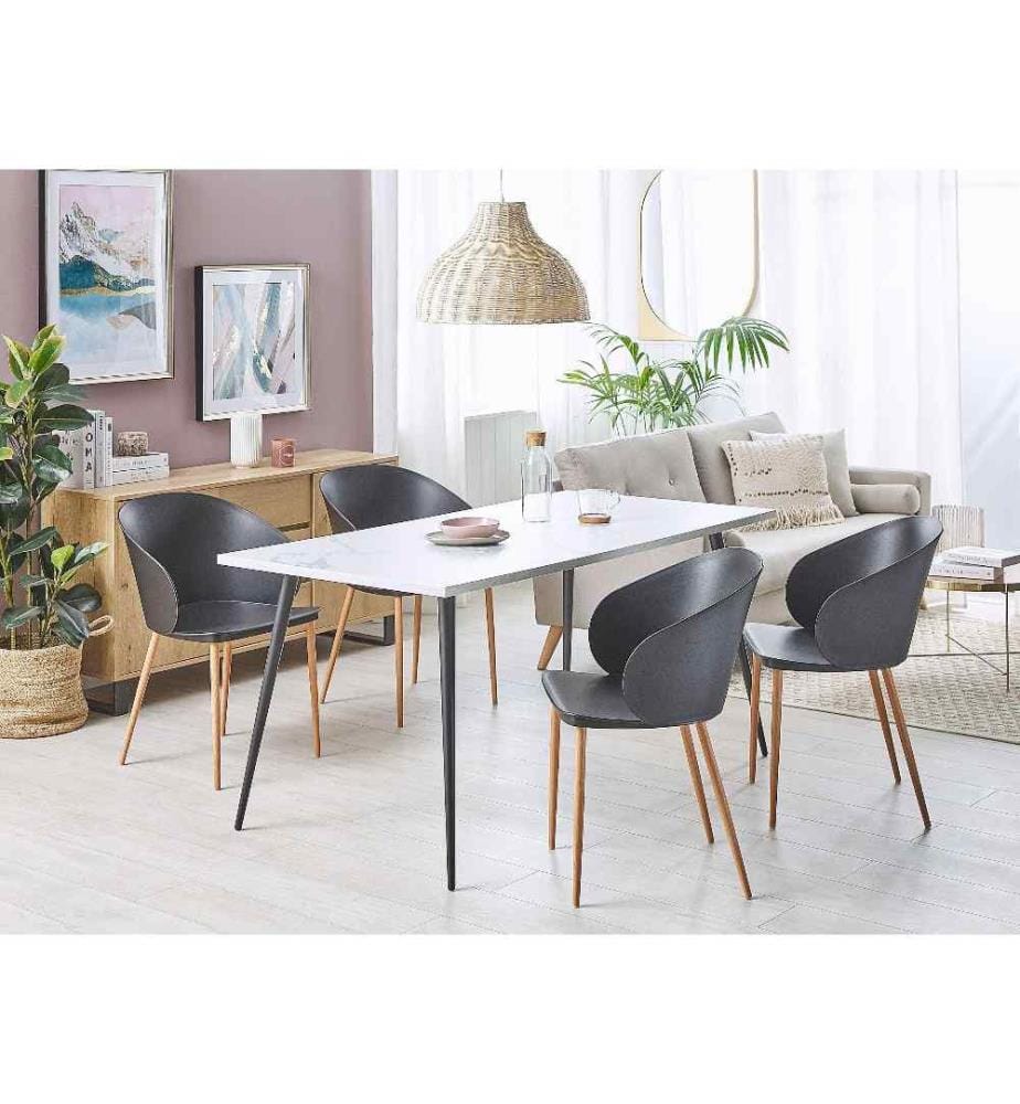 Esszimmerstuhl 2er Set Schwarz Kunststoff Metallbeine Minimalismus Moderne Wohnzimmer Esszimmer