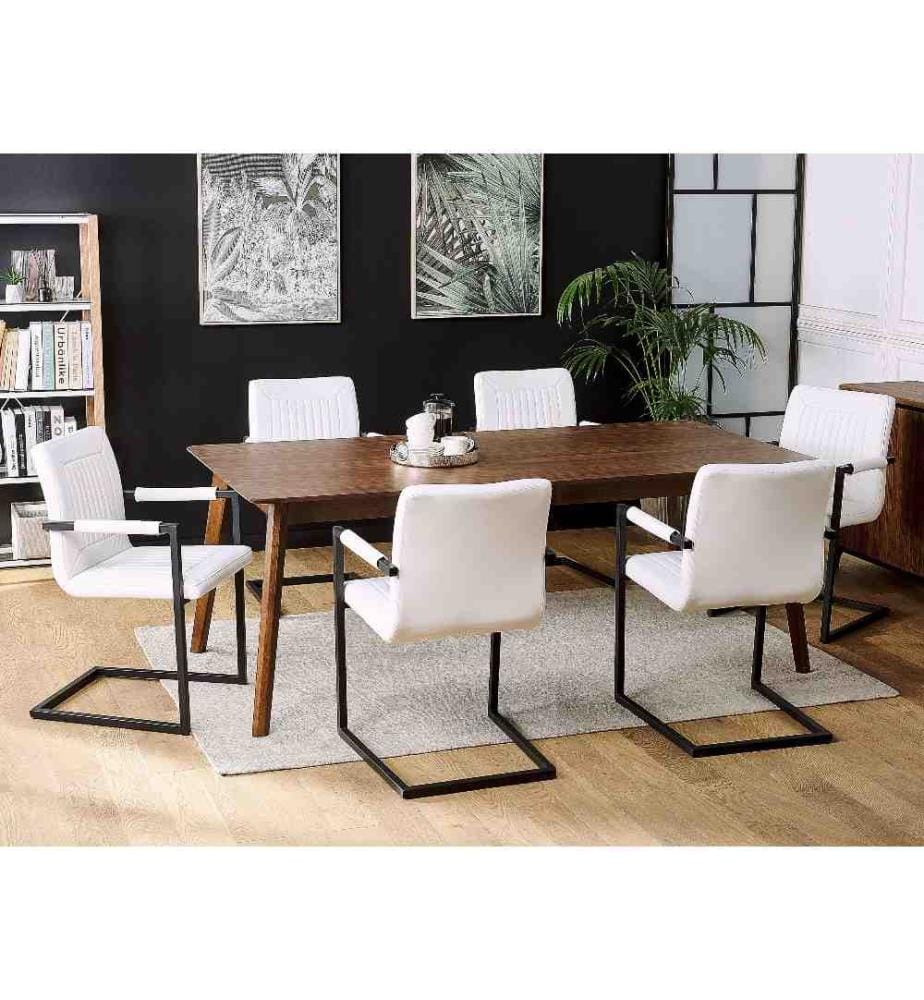 Stuhl 2er Set Weiss Kunstleder Metallgestell Modernes Design Elegant Wohnküche Arbeits-, Ess- und Wohnzimmer