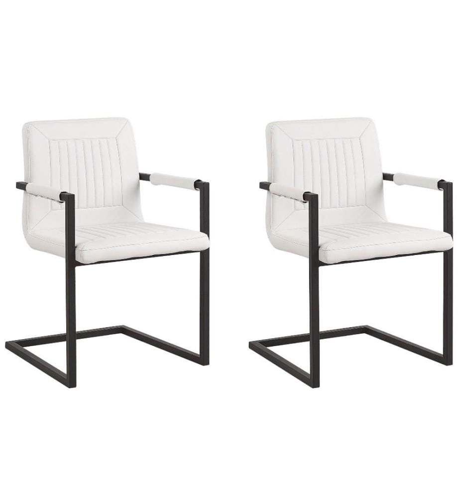 Stuhl 2er Set Weiss Kunstleder Metallgestell Modernes Design Elegant Wohnküche Arbeits-, Ess- und Wohnzimmer