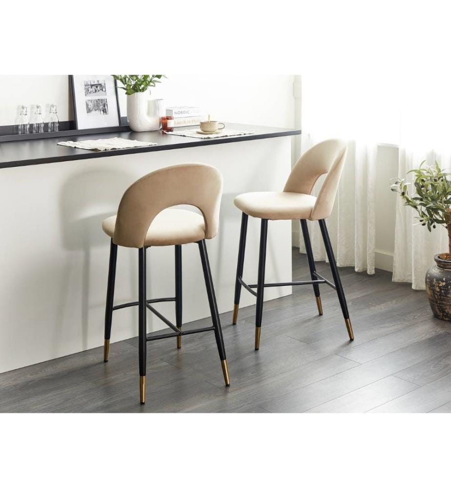 Set mit 2 Barstühlen FALTON Samtstoff Beige
