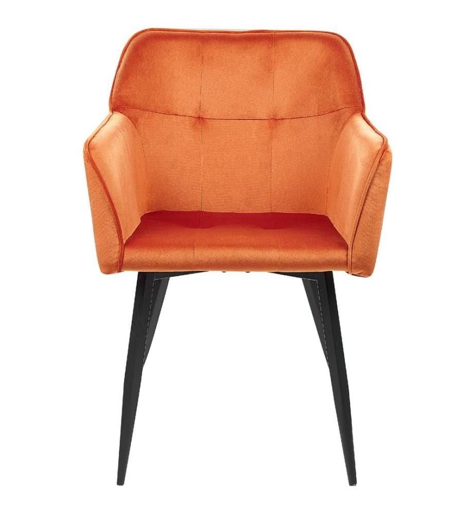 Esszimmerstuhl 2er Set Orange Samtstoff mit Schwarzen Metallbeinen Glamourös Modern Wohnzimmer Essbereich Flur Diele Ausstattung Möbel