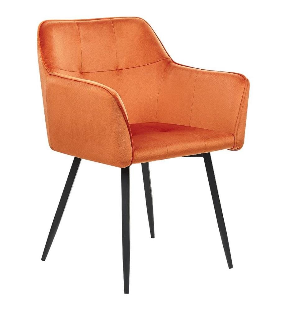 Esszimmerstuhl 2er Set Orange Samtstoff mit Schwarzen Metallbeinen Glamourös Modern Wohnzimmer Essbereich Flur Diele Ausstattung Möbel